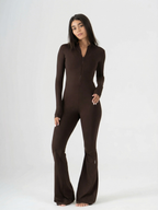 HIGH NECK FLARED LONG SLEEVE JUMPSUIT