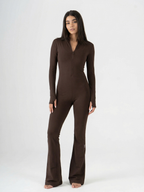 HIGH NECK FLARED LONG SLEEVE JUMPSUIT
