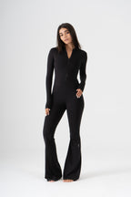 HIGH NECK FLARED LONG SLEEVE JUMPSUIT