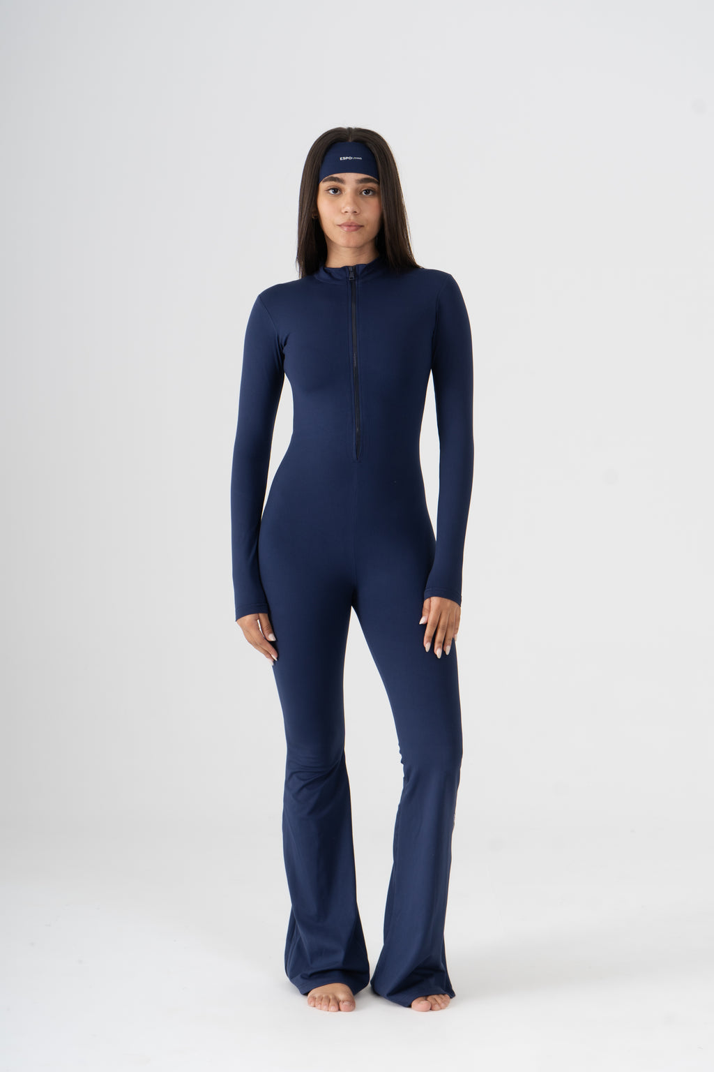 HIGH NECK FLARED LONG SLEEVE JUMPSUIT