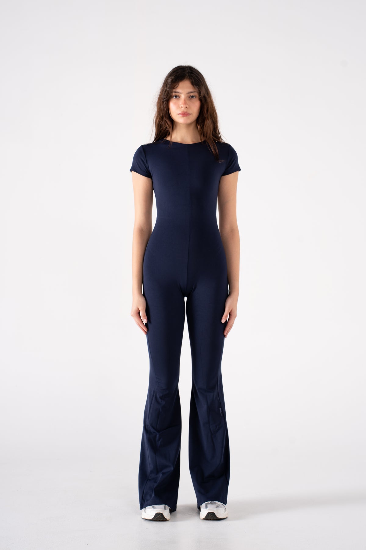ROUND NECK SHORT SLEEVE FLARED JUMPSUIT