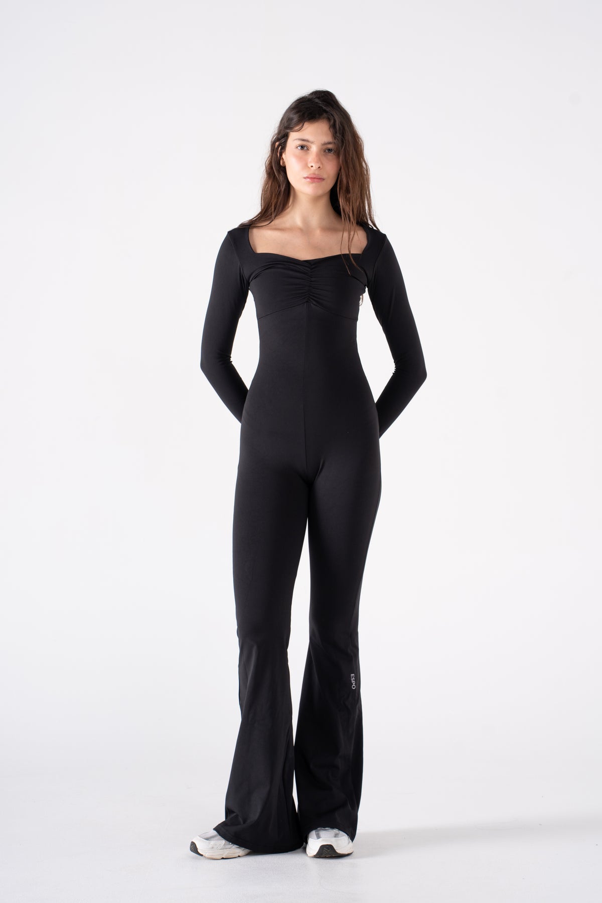 RUCHED LONG SLEEVE JUMPSUIT