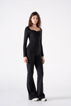 RUCHED LONG SLEEVE JUMPSUIT