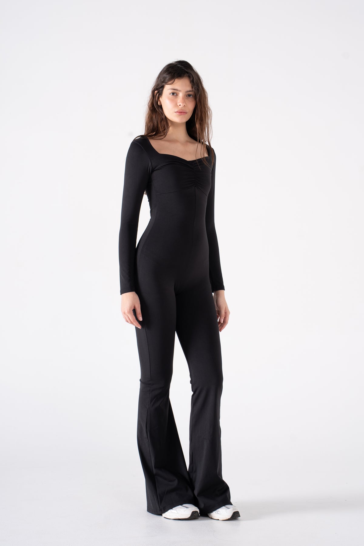 RUCHED LONG SLEEVE JUMPSUIT