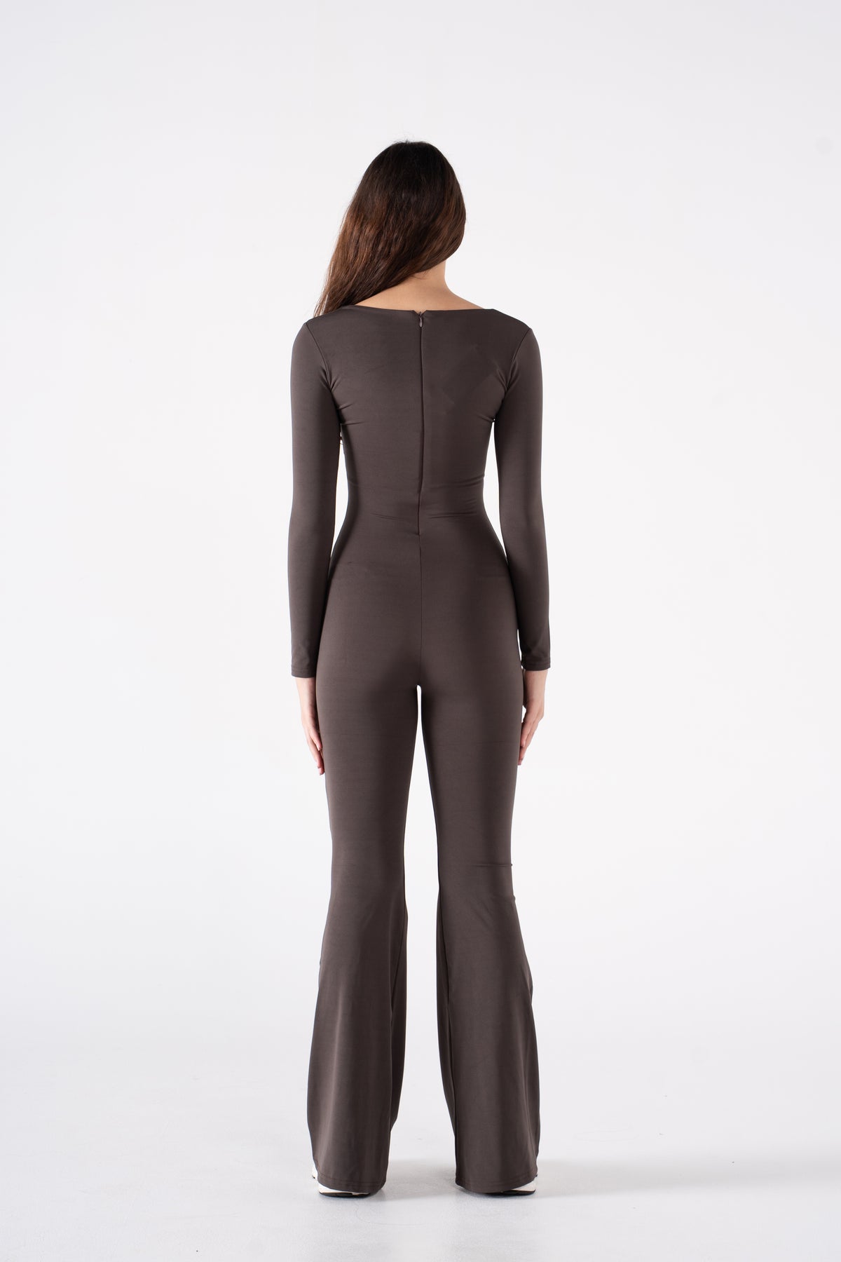 RUCHED LONG SLEEVE JUMPSUIT