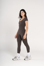 WIDE NECK SHORT SLEEVE JUMPSUIT