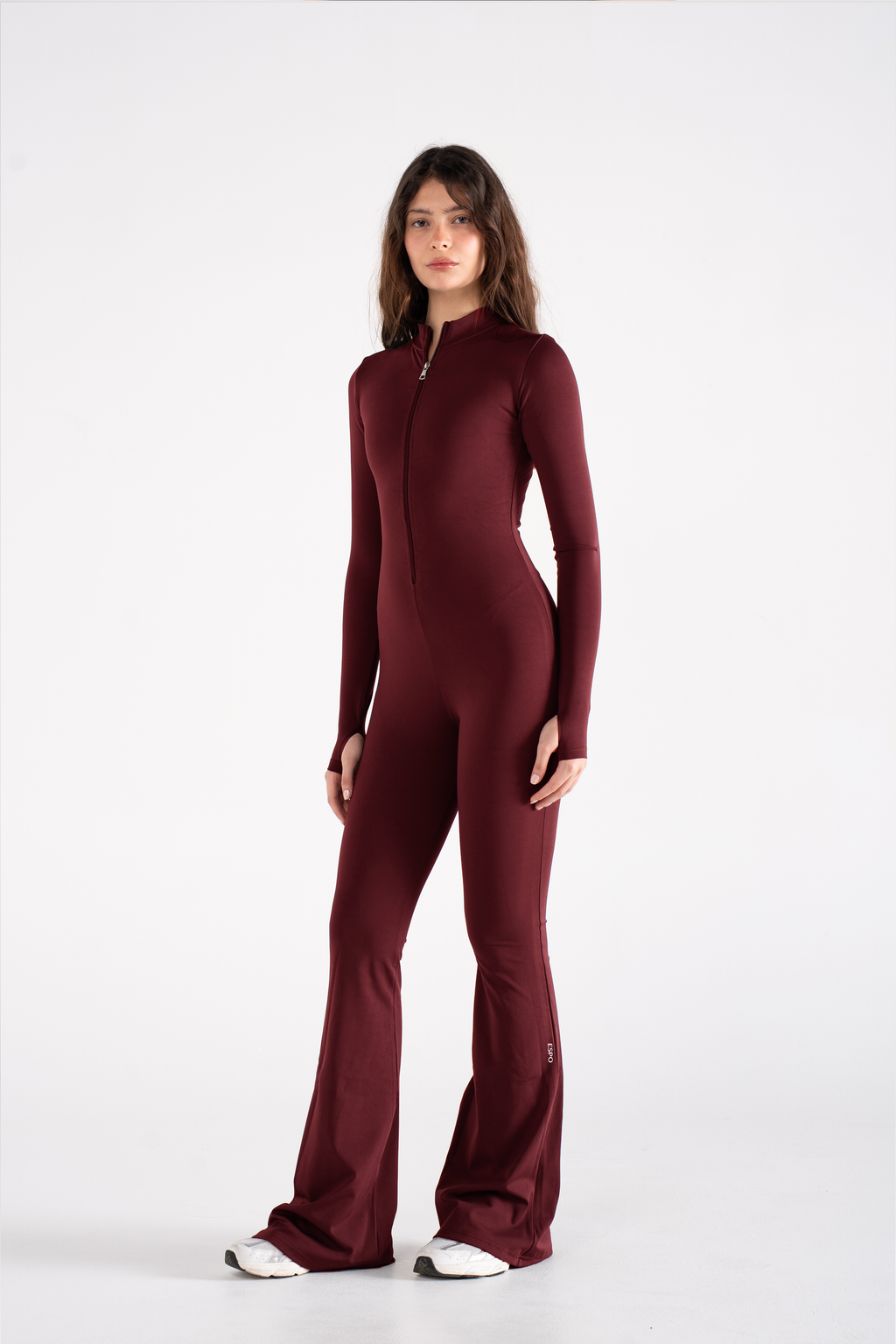 HIGH NECK FLARED LONG SLEEVE JUMPSUIT